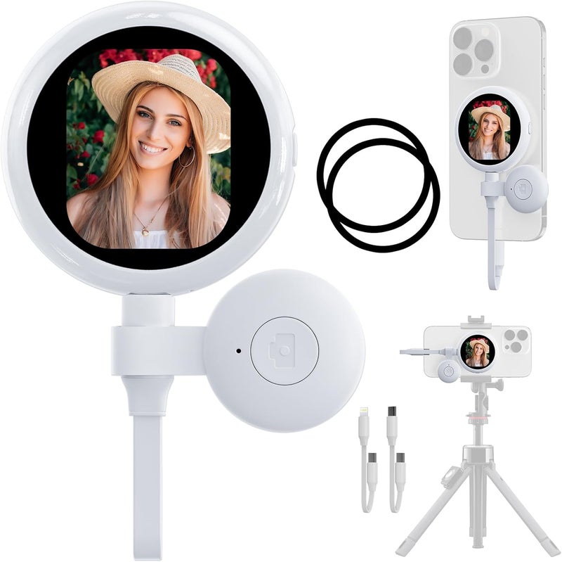 Fussion Plug-and-Play Vlog Selfie Monitor Screen iPhone, Lightweight Back Camera Monitor with Remote, 60fps Magnetic Selfie Screen for Rear Camera Selfies, Vlogging, Only Compatible with iPhone - Off White - Image 1